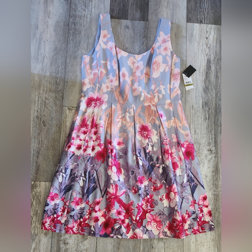 Nine West Floral Midi Dress in Pink and Lavender